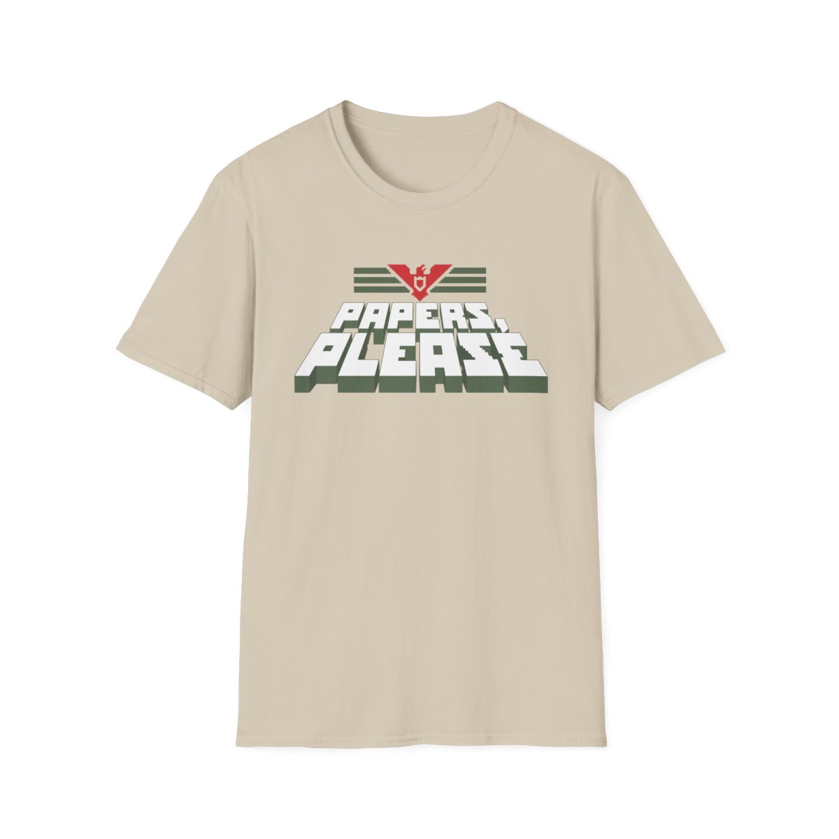 Papers Please T-Shirt | Retro Immigration Inspector Logo | Papers, Please Video Game Merch - alternate angle 3, merchandise