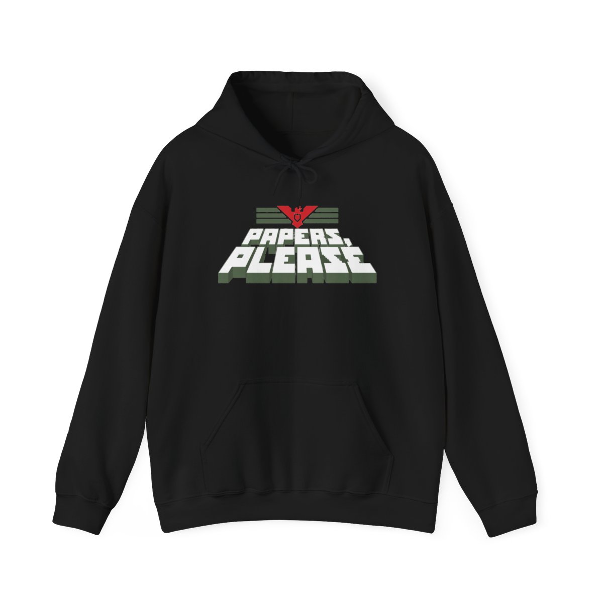 Papers Please graphic Hoodie | Retro Logo, Border Inspector Theme | Papers, Please Video Game Merch - alternate angle 2, merchandise