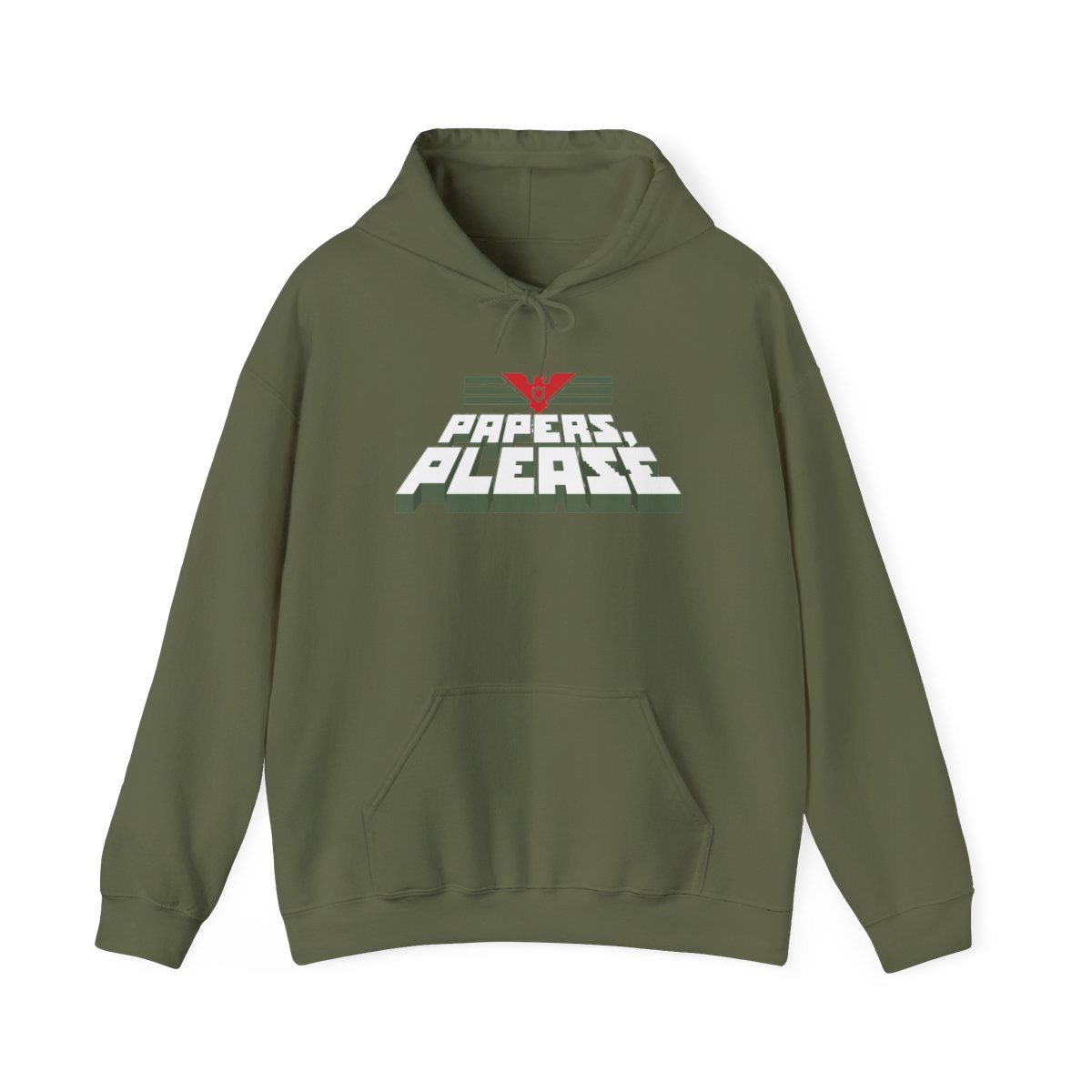 Papers Please graphic Hoodie | Retro Logo, Border Inspector Theme | Papers, Please Video Game Merch - alternate angle 3, merchandise