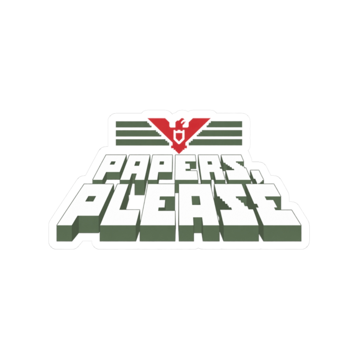 Papers Please sticker | Kiss-Cut vinyl sticker, retro government emblem design | Papers, Please Video Game Merch - alternate angle 3, merchandise