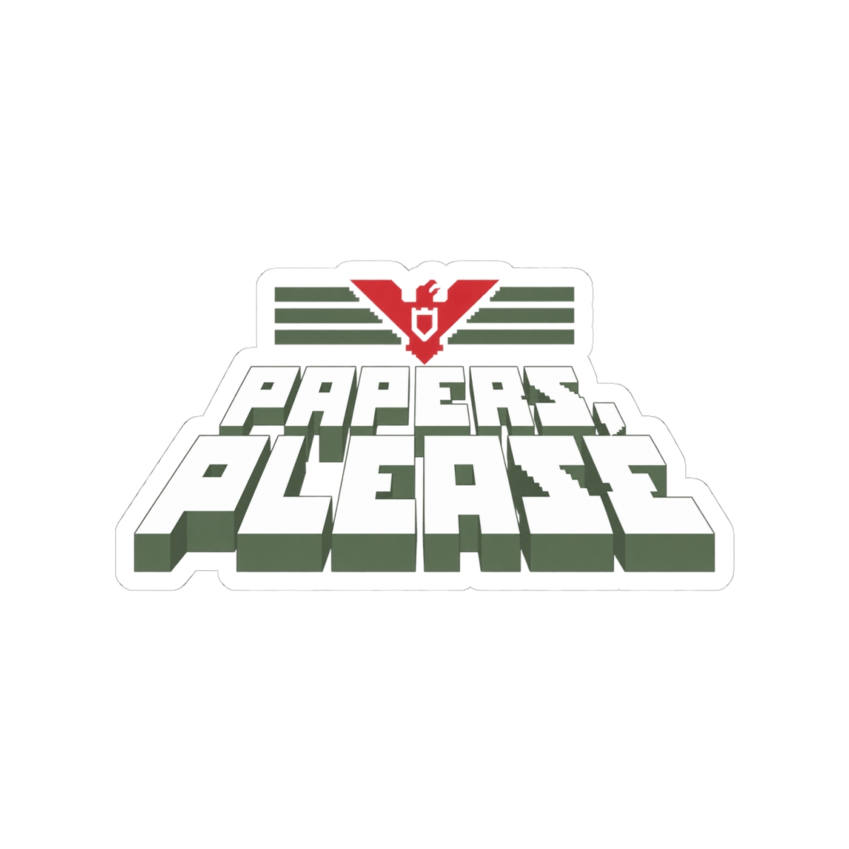 Papers Please sticker | Kiss-Cut vinyl sticker, retro government emblem design | Papers, Please Video Game Merch - alternate angle 1, merchandise